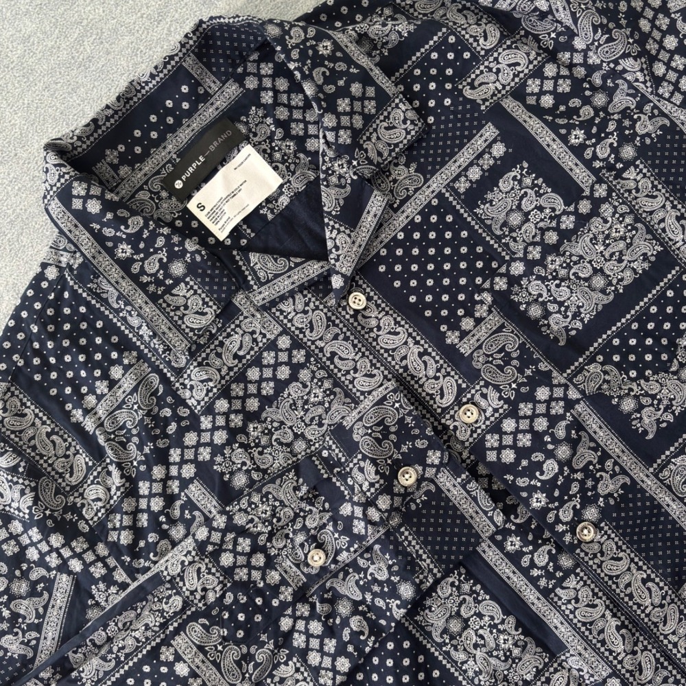 Purple Brand Navy Bandana Patchwork Button Down Shirt PB08SRT Mens Small S